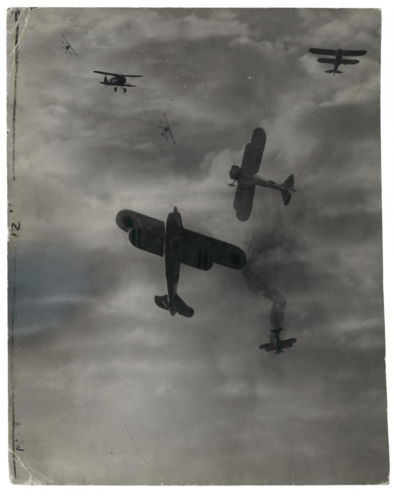 Fighter planes in the sky during World War One.