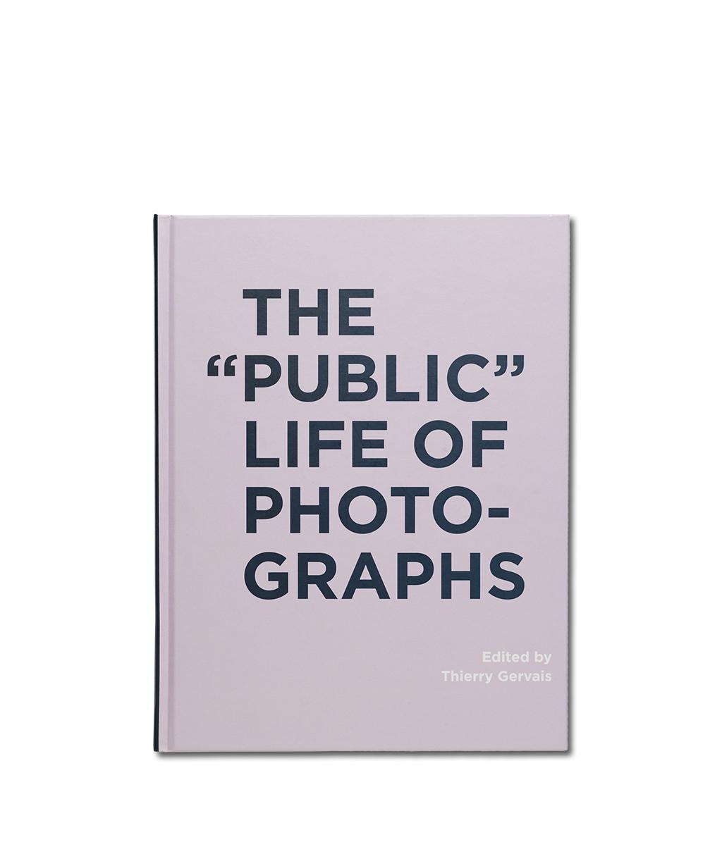 A pink book with the text 'The "Public" Life of Photographs. Edited by Thierry Gervais'