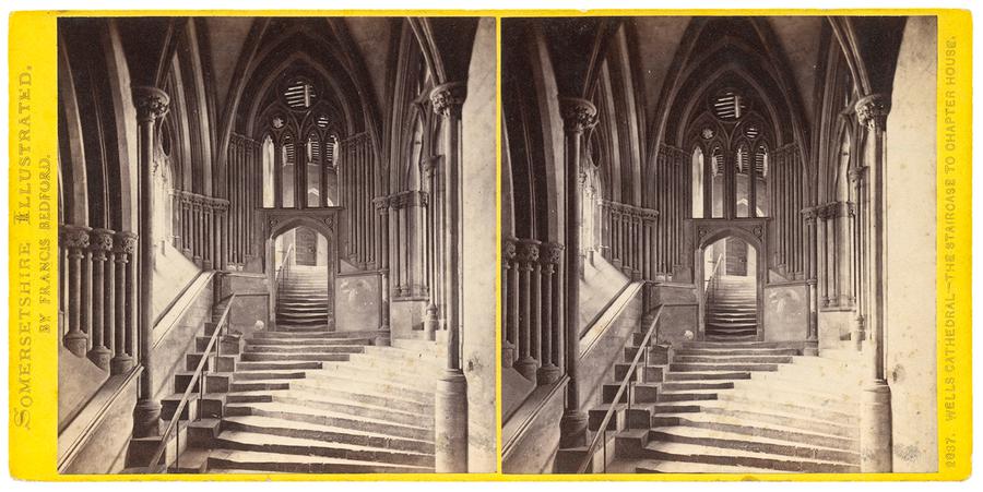 Stereoview photographs by Francis Bedford showing the interior of a church.