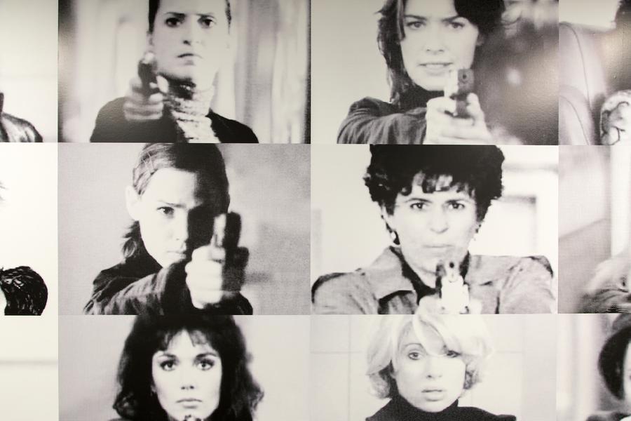 Grid of photographs of different women holding shot guns