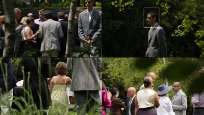 Four drone photos of an outdoor wedding